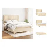 vidaXL Boxspringbett mit Matratze Creme 140x200 cm Stoff