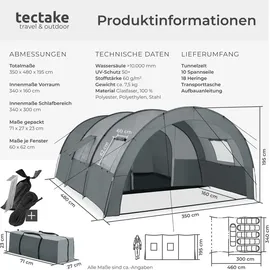 Tectake Tunnelzelt Roskilde Grau