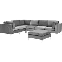 Modulares 6-Sitzer Ecksofa mit Ottomane Samt Grau rechtsseitig Metallbeine Evja