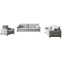 MOEBLO Polstergarnitur ESTELA 3+2+1, (Stoff Samt (Velour) Glamour Wohnlandschaft Sofa Couch Garnitur, Polstermöbel-Set Ohrensofa 3 Sitzer, 2 Sitzer und Sessel) grau