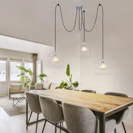 ETC Shop Hängeleuchte Pendellampe Deckenleuchte Wohnzimmerlampe Esszimmerleuchte, 3 Flammig, höhenanpassbar, Gitterschirme, Metall zink, E27, d 20 cm