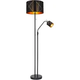 GLOBO Stehleuchte Bemmo, schwarz Metall, Kunststoff, Textil, 175 cm, Lesearm, Flexarm, Zugschalter, mit Schalter, Lampen - Leuchten, Innenbeleuchtung, Stehlampen, Stehlampen mit Leselampe