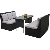 Mendler Poly-Rattan Garnitur HWC-G16, Garten-/Lounge-Set Sitzgruppe, Gastronomie 2x2er Sofa Tisch schwarz, Kissen hellgrau