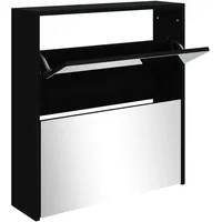 VidaXL Schuhschrank mit Spiegel 2 Fächer Schwarz 63x17x67 cm