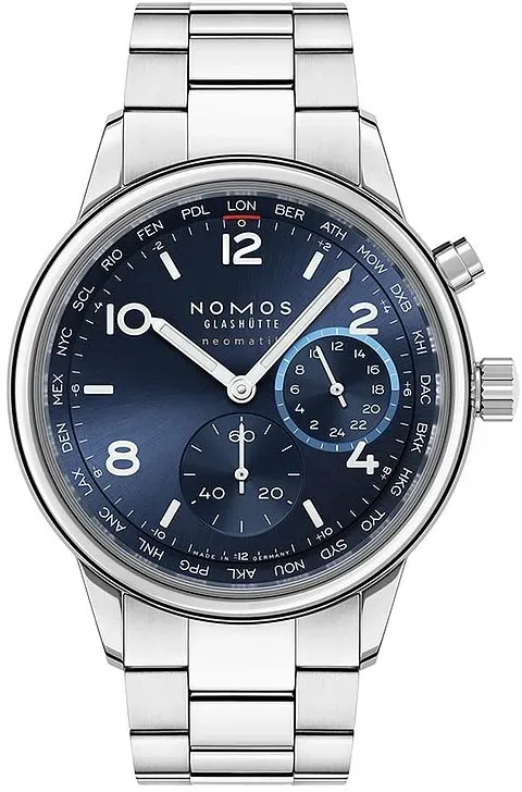 Nomos Glashütte Herrenuhr Club Sport neomatik Weltzeit blau 790 - silber