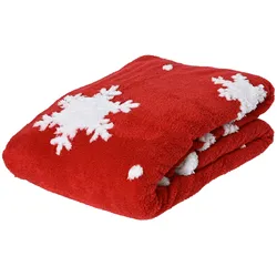 1 Kuscheldecke 130x170cm Wohndecke mit Schneeflocken Motiv Fleecedecke Decke Weihnachtsdecke Winterdecke Rot