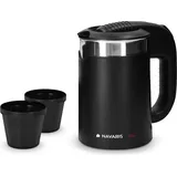 Navaris Reisewasserkocher mit 0,5 Liter - 16 x 11 x 17 cm - Mini Wasserkocher Klein mit 1100 W für die Reise, Camping, Wohnwagen oder Unterwegs - mit - Schwarz