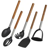 KESPER Kochbesteck-Set 5-tlg. mit Kartoffelstampfer aus Akazienholz und Edelstahl
