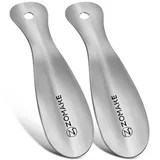 ZOMAKE Schuhlöffel Klein,Kleiner Schuhanzieher Metall,Mini Edelstahl Reise Schulöffel Kurz 19cm Mit Wandhalterung(2er Silber)
