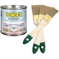 Bondex Kreidefarbe 0,50 l für den Innenbereich (inkl. Nordje Pinsel-Set 3-teilig) (Wohnliches Grau)