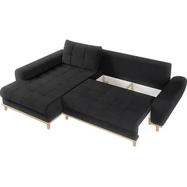 luma-home Ecksofa Scandi-Stil Schlaffunktion Bettkasten, Bouclé Chenille Stoff Anthrazit / 21012 - Grau