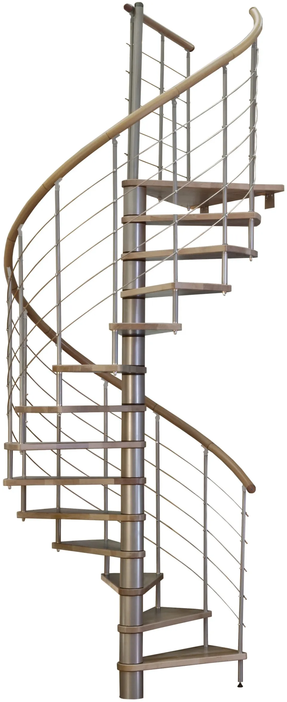 Minka Spindeltreppe Venezia Eiche mit Handlauf und UK in silber Ø140cm bis 309,4cm Geschosshöhe