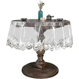 Klare Kunststoff Rund Tischdecke Wasserdichtes Vinyl PVC Tischdecke Bestickte Spitze Rand Transparente Tischabdeckung für die Küche im Freien und im Inneren verwendet-Rund 110 cm, Blumen2