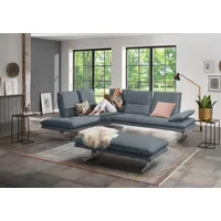Ecksofa W.SCHILLIG "broadway, Designsofa, mit tollem Sitzkomfort, L-Form", blau (blau z69), B:284cm H:94cm T:224cm, Longlife Xtra-Leder Z69: Das feinnarbige, gedeckte Softleder Z69 besticht durch seine außergewöhnliche Weichheit im trendigen u00bbVintage-Looku00ab, Hautstärke 0, 9 - 1, 1 mm, Sofas, Sitztiefenverstellung, Kopfteil- & Seitenteilverstellung, Breite 284cm