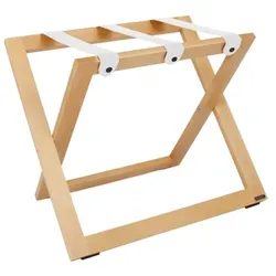 Kofferständer WOOD aus Holz Buche Natur mit Riemen Leder Weiss