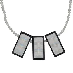 Steuer Modeschmuck Kette Collier mit 3 Zier-Rechtecken, Perlmutt/schwarz