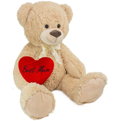 BRUBAKER Kuscheltier XXL Teddybär 100 cm groß mit Best Mum Herz (1-St., XXL Teddy), großer Teddy Bär, Stofftier Plüschtier beige