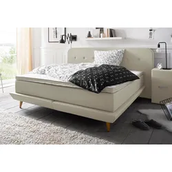 Boxspringbett ANDAS "Premium", beige, Struktur fein, Liegefläche B/L: 200cm x 200cm, H2, Taschen-Federkernmatratze, Strukturstoff-Bezug (100% Polyester), Komplettbetten, Boxspringbett, Steppung mit Knopfheftung, inkl. Topper