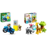 LEGO 10967 DUPLO Polizeimotorrad, Polizei-Spielzeug für Kleinkinder ab 2 Jahre & 10971 DUPLO Wilde Tiere Afrikas Spielzeug-Set für Kleinkinder mit Tierfiguren und Spielmatte, Lernspielzeug ab 2 Jahre