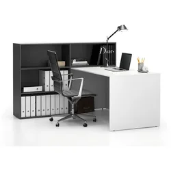 Büroset Single SEGMENT, 3 Einlegeböden, links, weiß / graphit