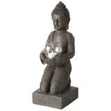 WHOLE HOUSE WORLDS Buddha Figur mit Windlicht Kerzenhalter Dekofigur Skulptur - Höhe 44 cm grau-braun