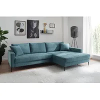 Ecksofa TRENDS BY HG "Summer L-Form", blau, B:278cm H:86cm T:174cm, Sofas, in Cord-Stoff mit Metallfuß