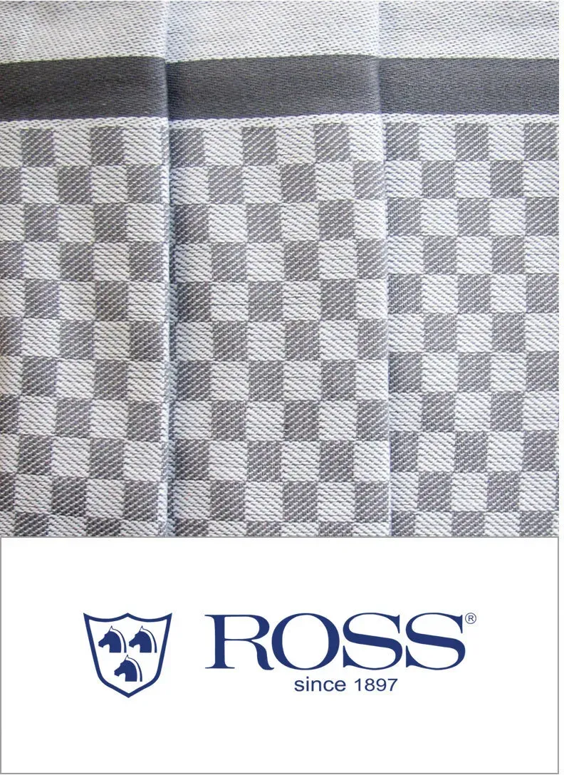 Ross 3er Pack Zwirn Halbleinen Geschirrtücher Karo 50x70 cm | silber - grau