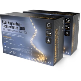 leds.de by LUMITRONIX leds.de Kaskaden-Lichterkette, 15 Stränge, warmweiß, 1m, 300 LEDs,