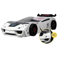 Coemo Autobett DREAM RACER (Spielbett mit Spoiler), Weiß Kinderbett 90x200 Rennwagen inkl. Lattenrost LED-Licht Spielbett weiß
