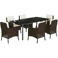 VidaXL 7-tlg. Garten-Essgruppe mit Kissen Braun Poly Rattan