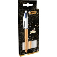 BIC 4 Farben Kugelschreiber Set 4 Colours Shine, 3er Set mit Gold und Silberfarbenen Schaft, nachfüllbar, Ideal als Geschenk oder für Sammler
