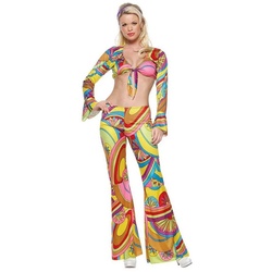 Leg Avenue Kostüm Sexy Sixties, Farbenfrohes Hippie-Kostüm mit Schlaghose gelb M-L