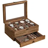 Songmics Uhrenbox GISELLA mit 8 Fächern aus Holz 27 x 20 x 13 cm Braun
