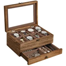 Songmics Uhrenbox GISELLA mit 8 Fächern aus Holz 27 x 20 x 13 cm Braun