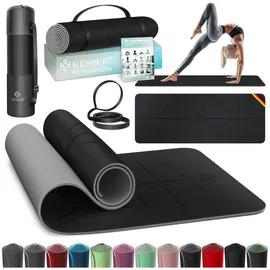 Kesser KESSER® Gymnastikmatte mit Tragegurt rutschfest TPE Yogamatte Gepolstert & rutschfest Fitnessmatte, 183 x 61 Trainingsmatte für Fitness Sportmatte, Pilates & Gymnastik + Tragegurt & Tasche, extradick