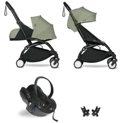 Babyzen Trio Kinderwagen Yoyo2 6+ mit Babywanne Kit 0+ und Yoyo Kindersitz mit Adaptern - Nero - Olive