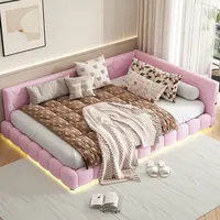 Merax 140*200cm Schlafsofa, 16 Farben Umgebungslicht, USB-Anschluss, Bequemes Material, Rosa