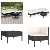 vidaXL 6 tlg. Garten Lounge Set mit Auflagen Poly Rattan Schwarz - Garten-Sofagarnitur - Garten-Sofagarnituren - Gartensofa-Set - Gartensofa-Sets - Schwarz