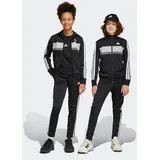 Adidas Trainingsanzug ADIDAS SPORTSWEAR "J 3S TIBERIO TS", Kinder, Gr. 128, schwarz-weiß (schwarz, weiß, grau two), Obermaterial: 100% Polyester, sportlich, Sportanzüge