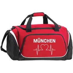 multifanshop Sporttasche - München rot - Herzschlag - Druck weiß - Tasche