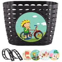 Ngbbby Kinder-Fahrradkorb, niedlicher Korb vorne für die meisten Fahrradlenker, mit Aufklebern und Riemen, Stil 1