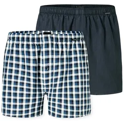 SCHIESSER Herren Web-Boxershorts, 2er Pack - Webware, Unterhose, Baumwolle Dunkelblau 4XL
