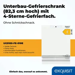 Exquisit Unterbau Gefrierschrank UGS105-FE-010E | Nutzinhalt: 101 L | Alarm-Funktion | 4-Sterne-Gefrieren | Festtürmontage | Unterbaugerät