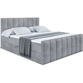 altdecor Boxspringbett mit Matratze Boxbett, Topper, Polsterbett mit Bettkasten OTTA-Z - 160x200 - Grau Samt