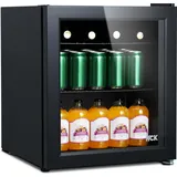 HCK 48L Mini Kühlschrank mit Glastür, 0-15°C Getränkekühlschrank für Bier, Lautlose kleine Kühlschränke 39dB, 2 Ablagen, Mini Fridge für Büro Zimmer, Minibar Bar Party, Bierkühlschrank, Schwarz