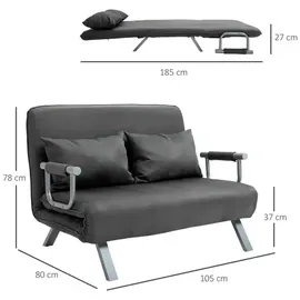 Homcom Schlafsessel 3-in-1 Polyester 111 x 78 x 80 cm Grau mit verstellbarer Rückenlehne