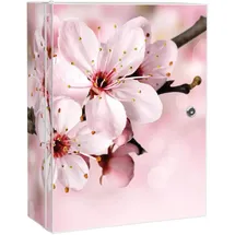 banjado XXL Medizinschrank Abschliessbar 35x46x15cm Arzneischrank Weiß Aus Metall Mit Motiv Japanische Kirsche
