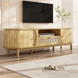 Okwish TV-Schrank 165x37x46 cm Beige/Massivholz