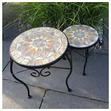 K&L Wall Art Gartentisch Mosaiktisch Steintisch Naturstein Mosaik Tischplatte (2-St), Balkonmöbel schwarz 54 cm x 38 cm x 54 cm