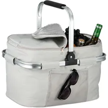 Relaxdays Einkaufskorb, faltbar, Tragegriff, HBT: 45 x 43 x 30,5 cm, Isoliertasche zum Einkaufen, Picknickkorb, hellgrau